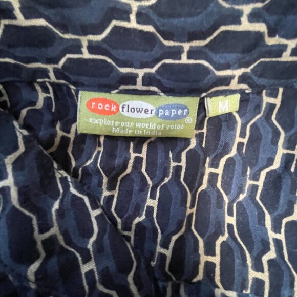 Rock Flower Paper Womens Geometric Print Tunic Shirt Dress Medium Blue Rayon - Picture 3 of 9